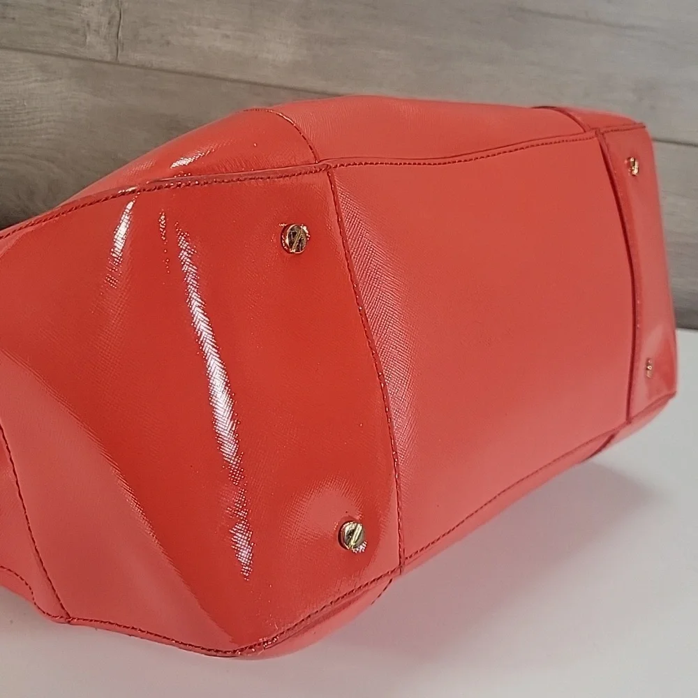 Tory Burch Red Coral Saffiano/ Patent Leather Satchel Handbag